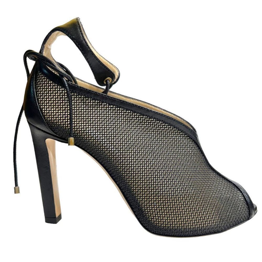 Jimmy Choo Sayra 100 Mesh Ankle Lace Up Tie Black Heels Booties Leather Size 36 - Picture 7 of 12